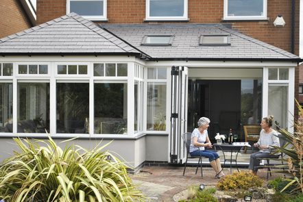 Ivory Woodgrain PVCu Bi-folding Doors, 